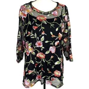 BAKU 2 Pc Tank And Sheer Over-blouse Women 1X Heavy Floral Embroidery NWT